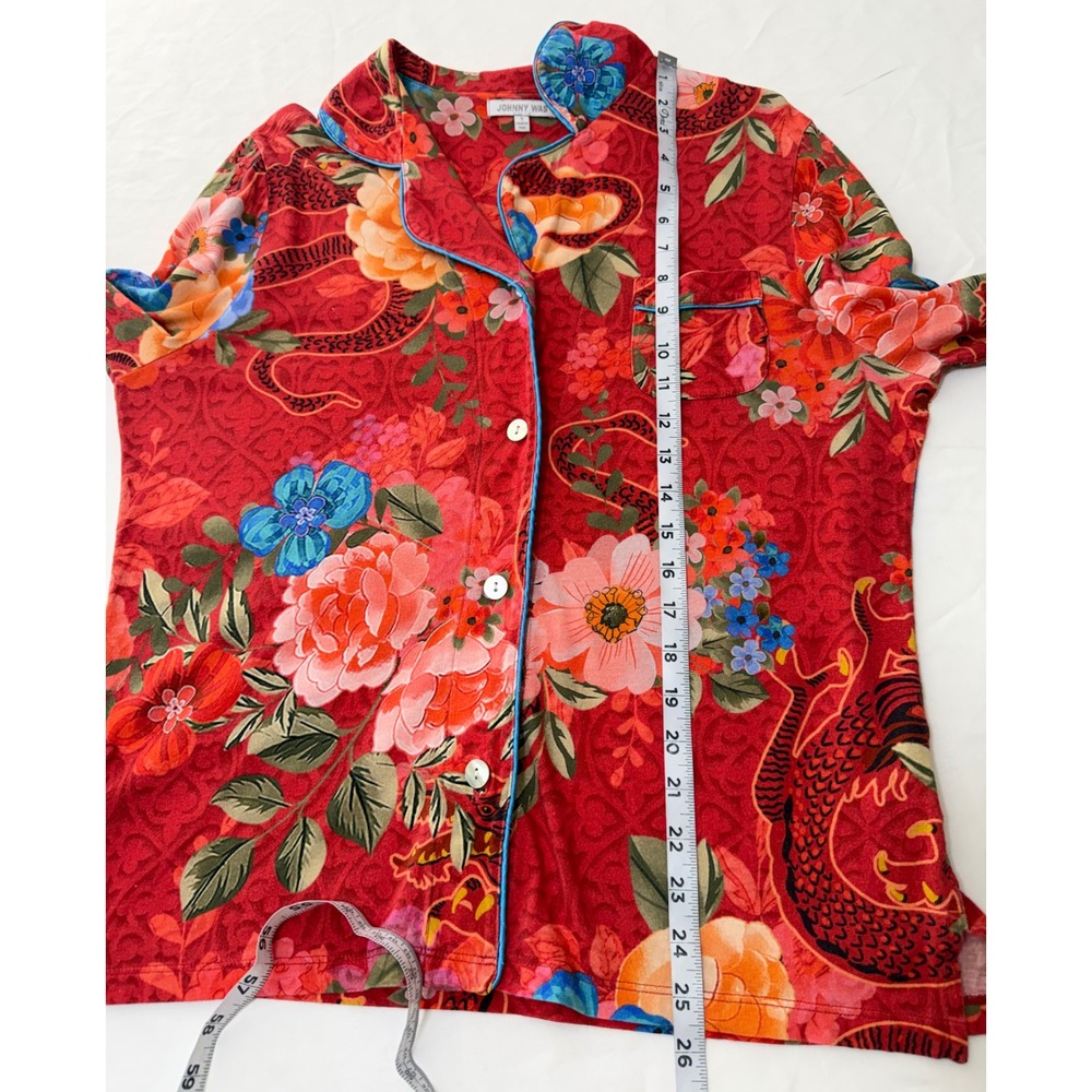 Johnny Was The Carly Pajama Top Dragon Floral Pima Cotton Red Sleepwear Lounge S - Picture 8 of 10